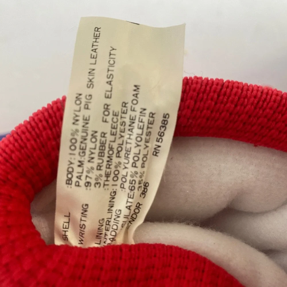 Lands' End Ski Gloves Womens Small Red Blue New Vintage Thinsulate Leather Palm